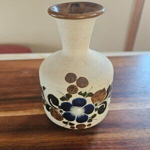 vintage tonala sandstone painted vase signed Mexico